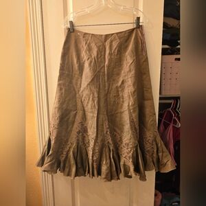 Nine West Linen Midi Skirt Sz 6 Color Tan